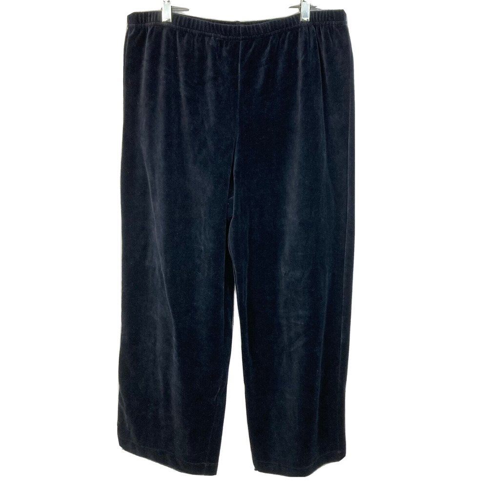 Hot Cotton Pants Womens Sz M Black Velour Elastic Waist Relaxed Pull On‎ Crop